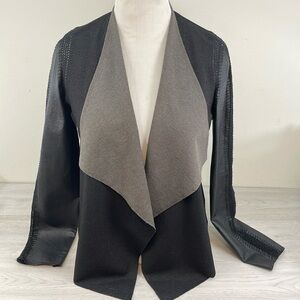 Stella & Jamie Ponte Crochet Leather Waterfall Front Jacket